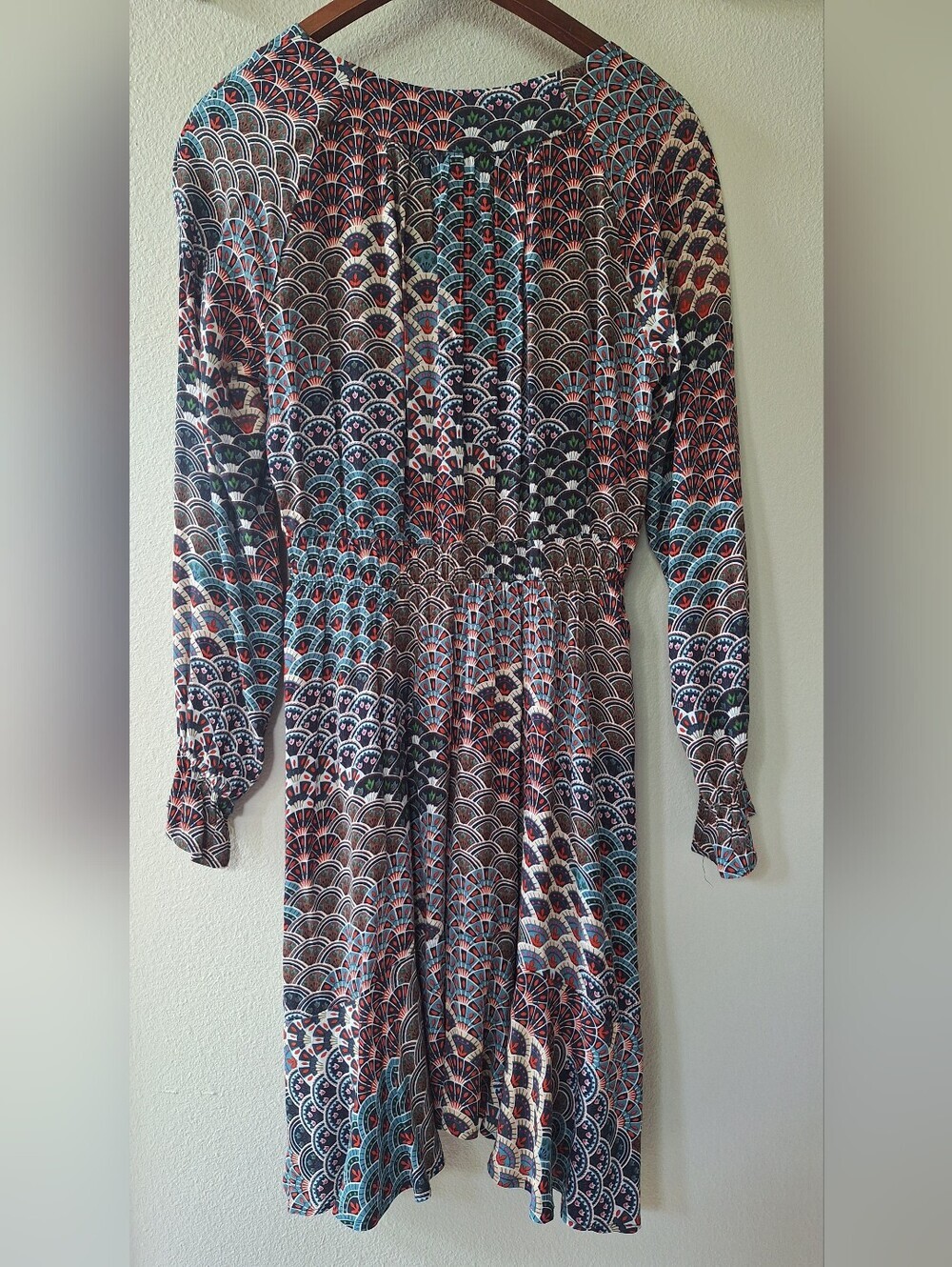 Anthropologie Maeve Monaco Empire Fan Print Boho Smocked Dress Women’s Size M - Picture 6 of 6